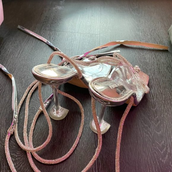 Public Desire Gleam Lace up Diamante Bow Sandals - Picture 4 of 9